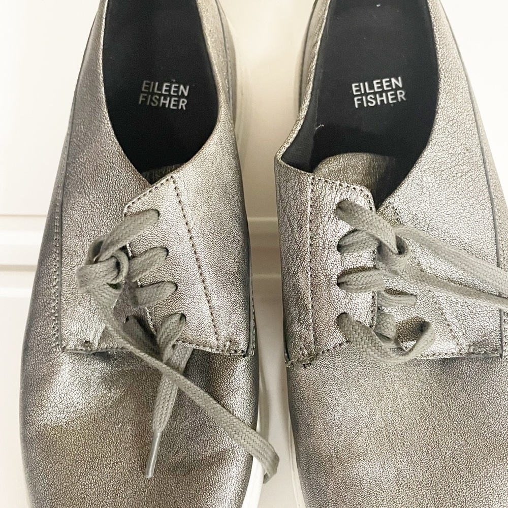 Eileen Fisher Silver Prop Metallic Leather Sneaker - Picture 3 of 6